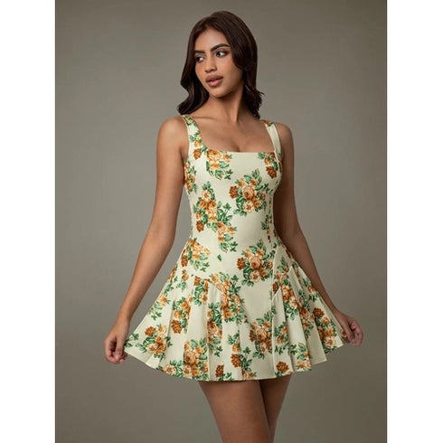 'Leocadia' Floral Pleated Mini Dress - Celes Fashion